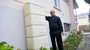 Récupérateur d'eau de pluie installé chez un particulier